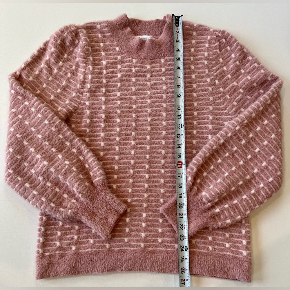 89th & Madison Statement Sleeve Geometric Mauve Pink White Sweater Large - Picture 4 of 14